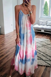 Robes plissées à bretelles spaghetti tie dye